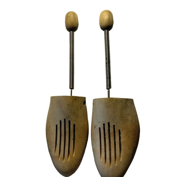 Vintage Wooden Shoe Tree Stretcher Adjustable Spring Handle Mens Large Germany - Picture 1 of 6